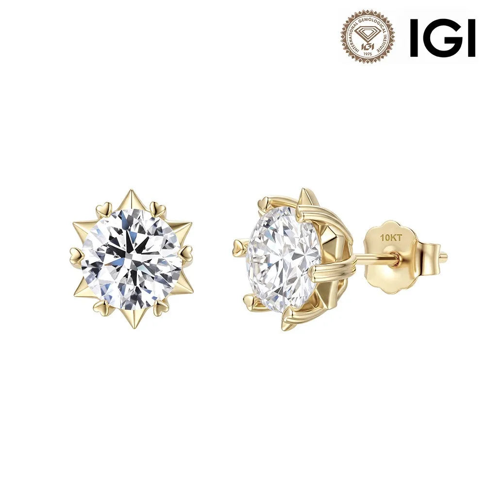 MEETMAY | Round Lab-Grown Diamond Stud Earrings – S925 Sterling Silver, Real Solid Gold Custom Available