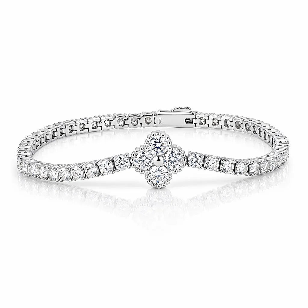 MEETMAY | Clover Moissanite Bracelet – S925 Sterling Silver 14K Gold Plated, D-Color