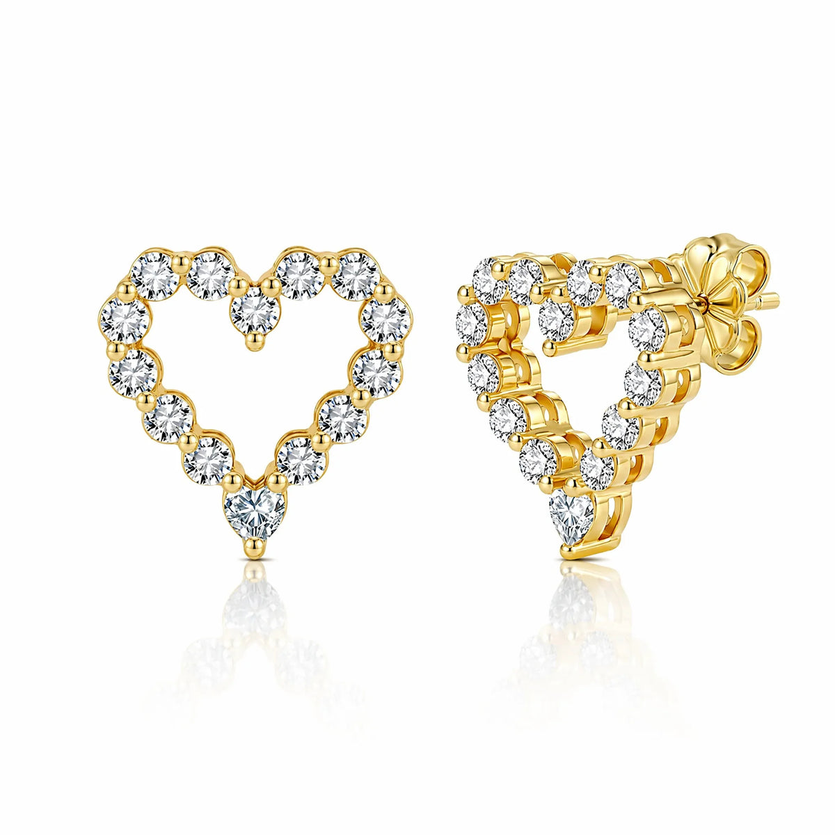 MEETMAY | Heart-Cut Moissanite Stud Earrings – S925 Sterling Silver 14K Gold Plated, D-Color