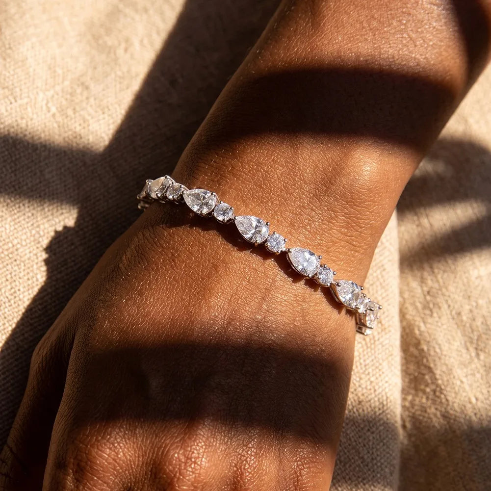 MEETMAY | Pear-Cut Moissanite Bracelet – S925 Sterling Silver 14K Gold Plated, D-Color