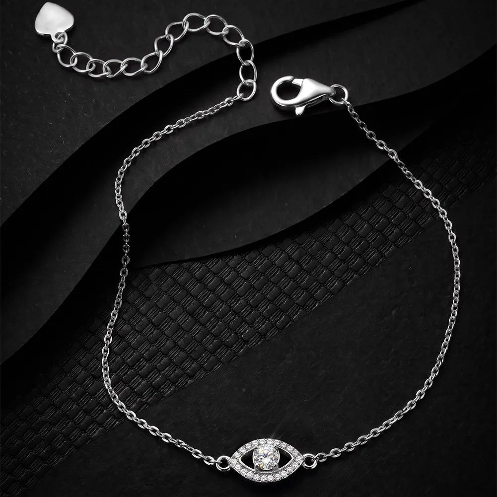 MEETMAY | Evil Eye Moissanite Bracelet – S925 Sterling Silver 14K Gold Plated, D-Color