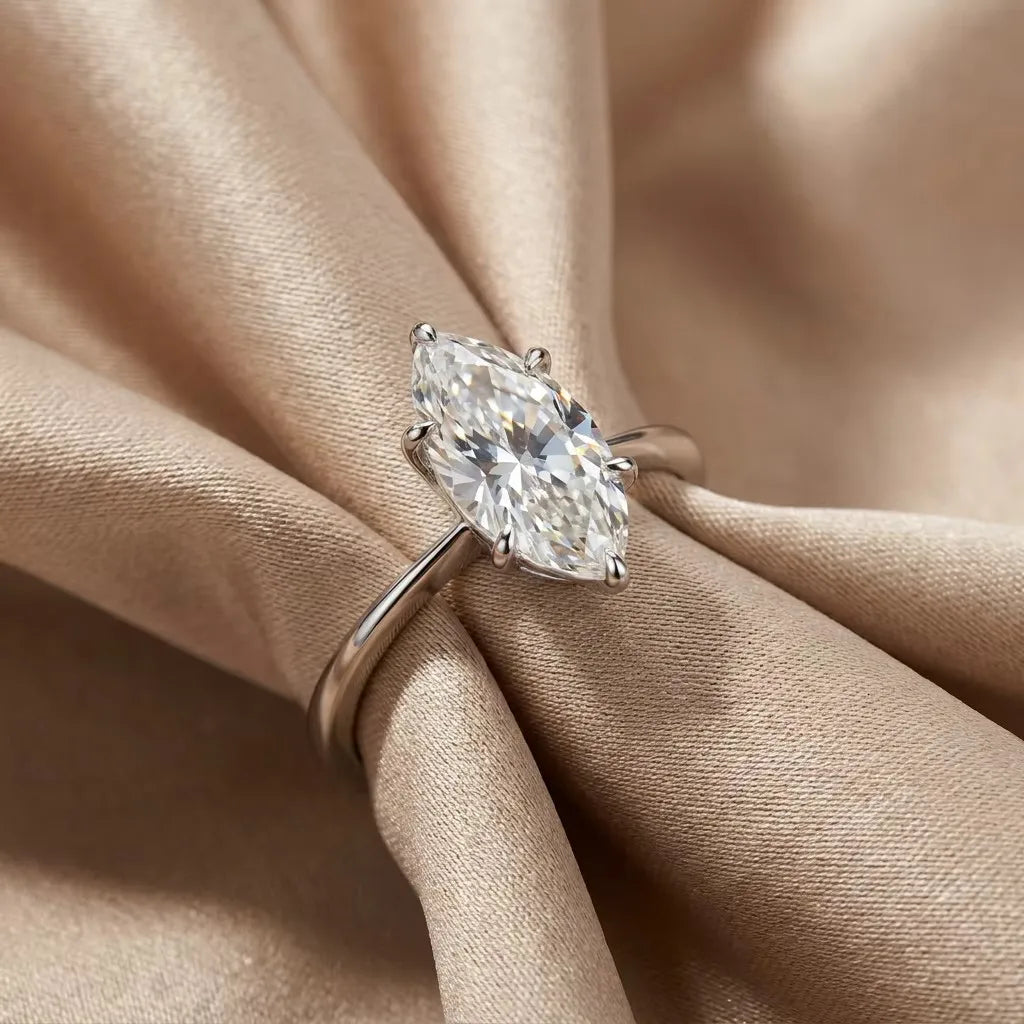MEETMAY | Marquise-Cut Moissanite Adjustable Ring – S925 Sterling Silver 18K Gold Plated, D-Color