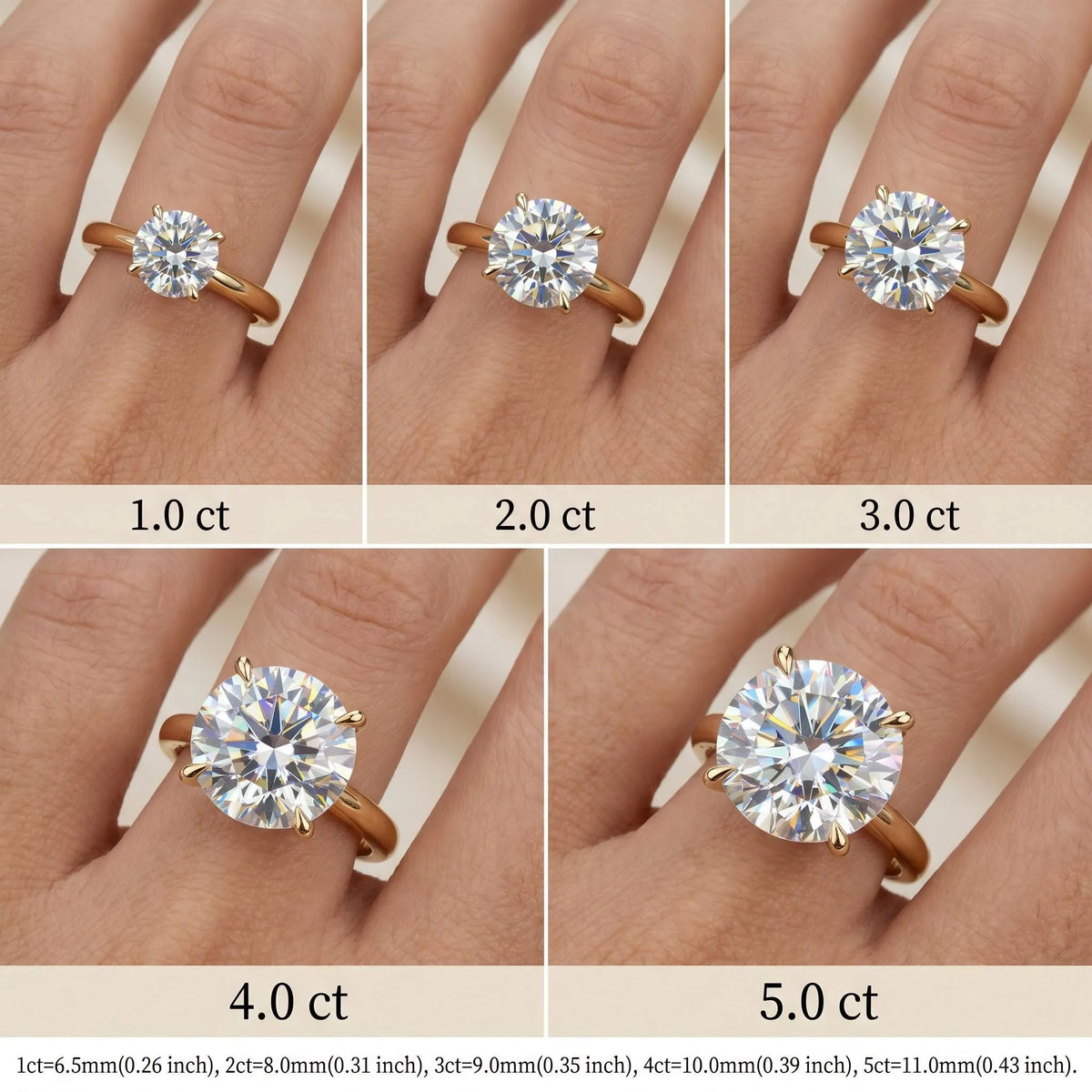 MEETMAY | Round-Cut Moissanite Adjustable Ring – S925 Sterling Silver 18K Gold Plated, D-Color