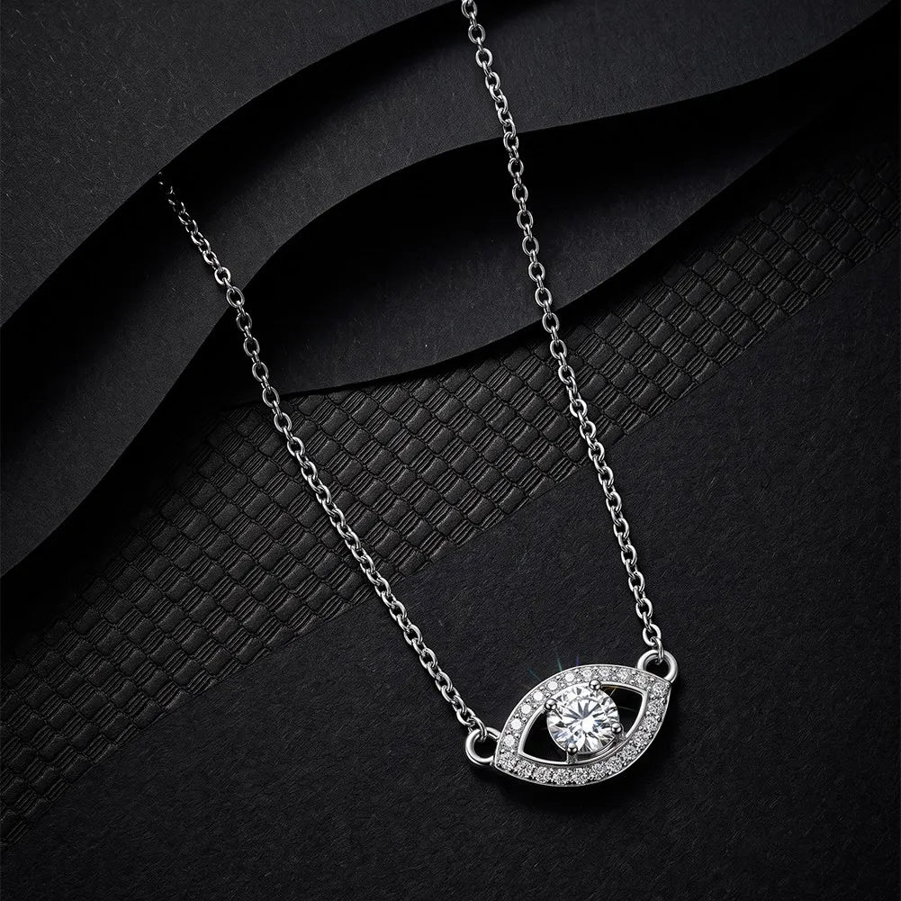 MEETMAY | Evil Eye Moissanite Pendant Necklace – S925 Sterling Silver 14K Gold Plated, D-Color