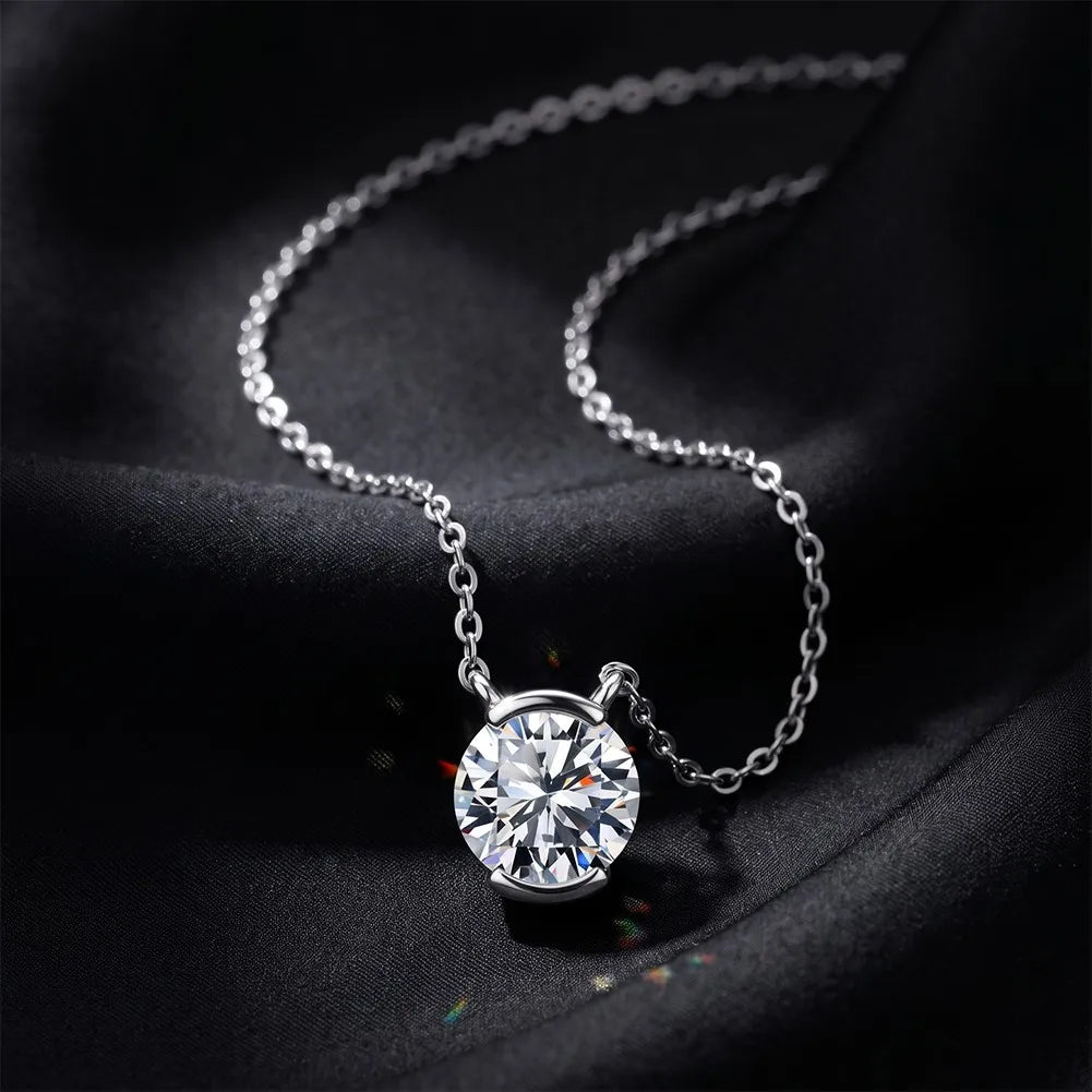 MEETMAY | Round-Cut Moissanite Solitaire Pendant Necklace – S925 Sterling Silver 14K Gold Plated, D-Color