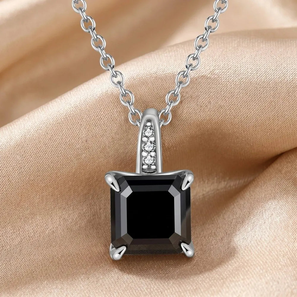 MEETMAY | Colorful Asscher-Cut Moissanite Pendant Necklace – S925 Sterling Silver 18K Gold Plated, GRA Certified