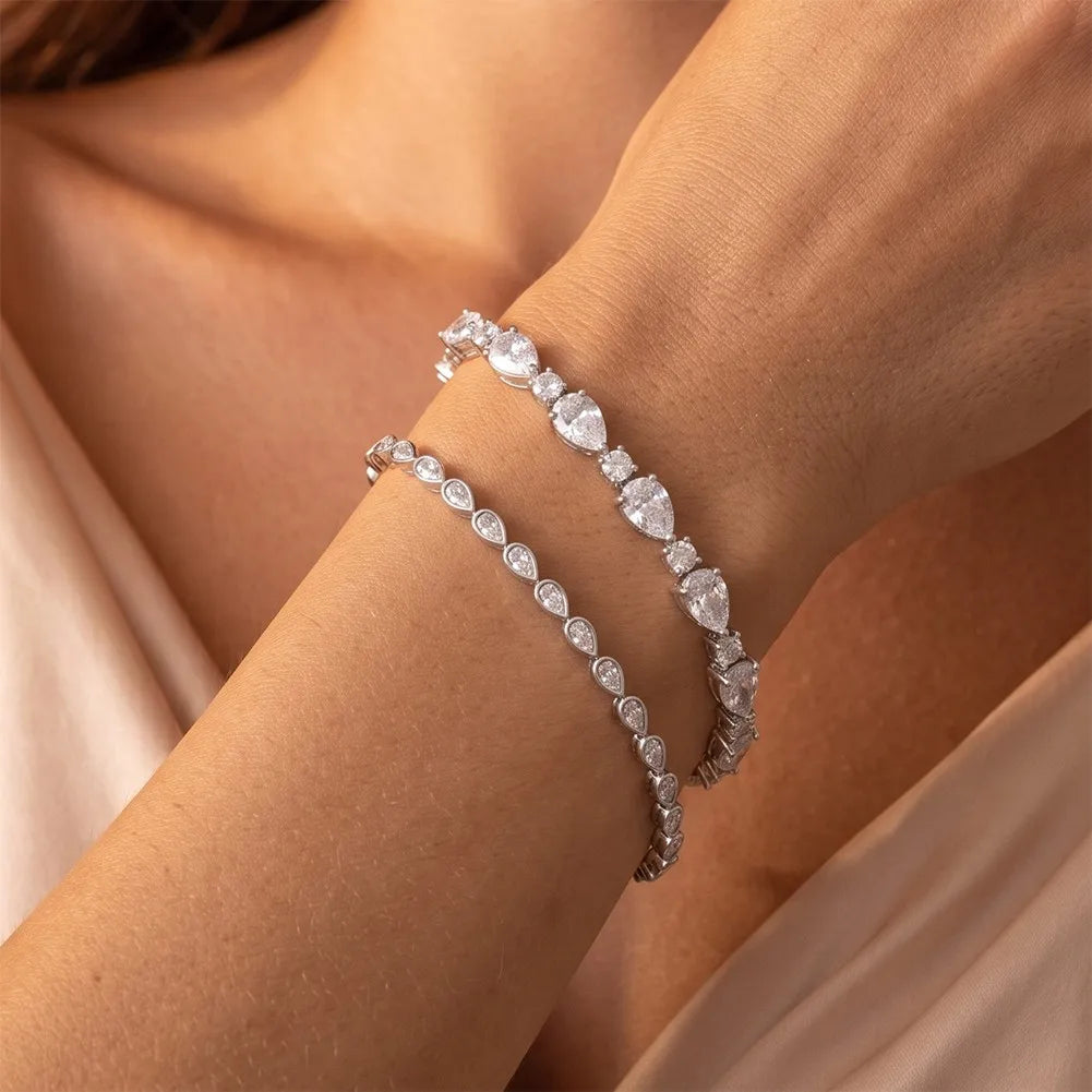 MEETMAY | Pear-Cut Moissanite Bracelet – S925 Sterling Silver 14K Gold Plated, D-Color