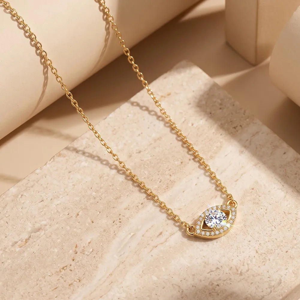 MEETMAY | Evil Eye Moissanite Pendant Necklace – S925 Sterling Silver 14K Gold Plated, D-Color