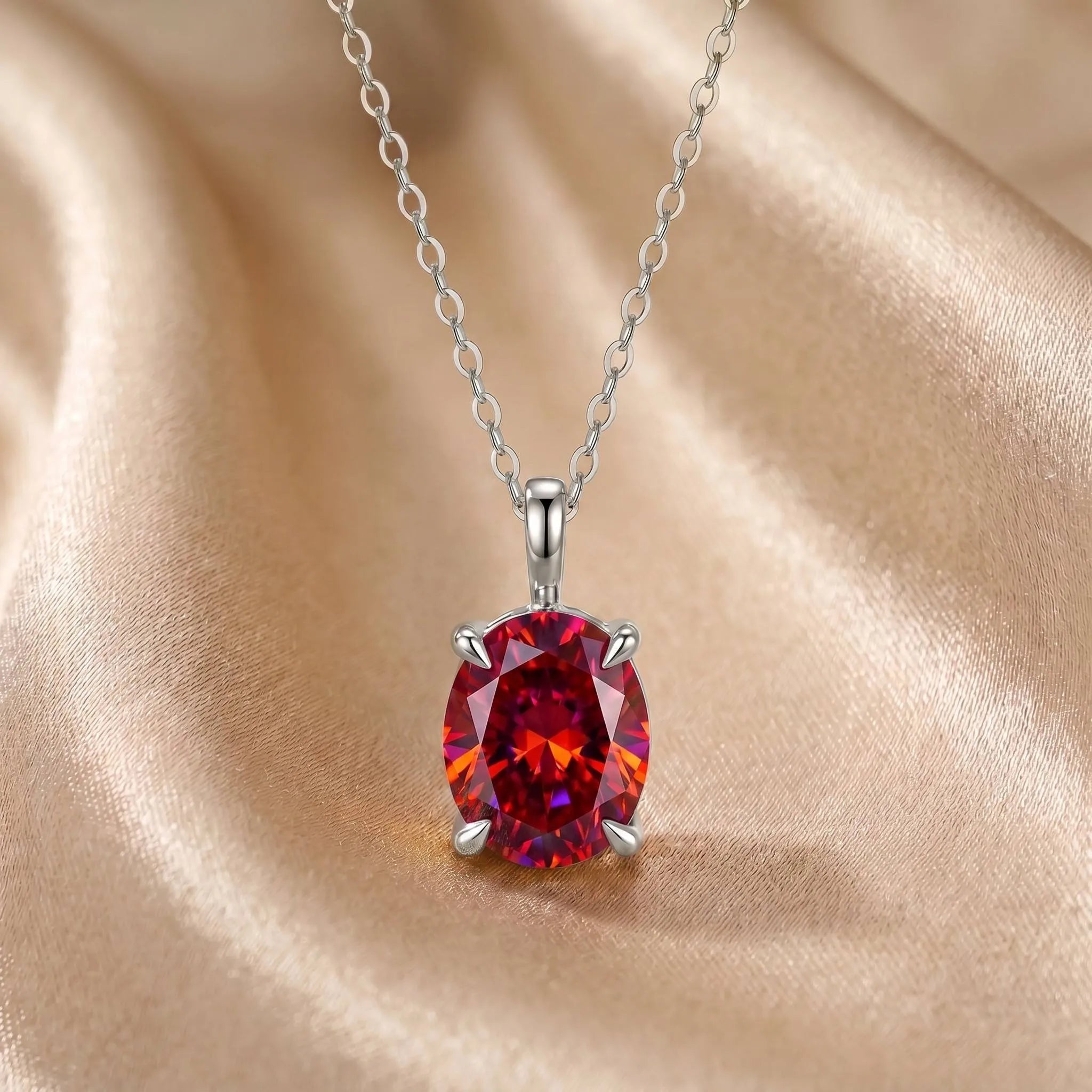 MEETMAY | Colorful Oval-Cut Moissanite Pendant Necklace – S925 Sterling Silver 18K Gold Plated, GRA Certified