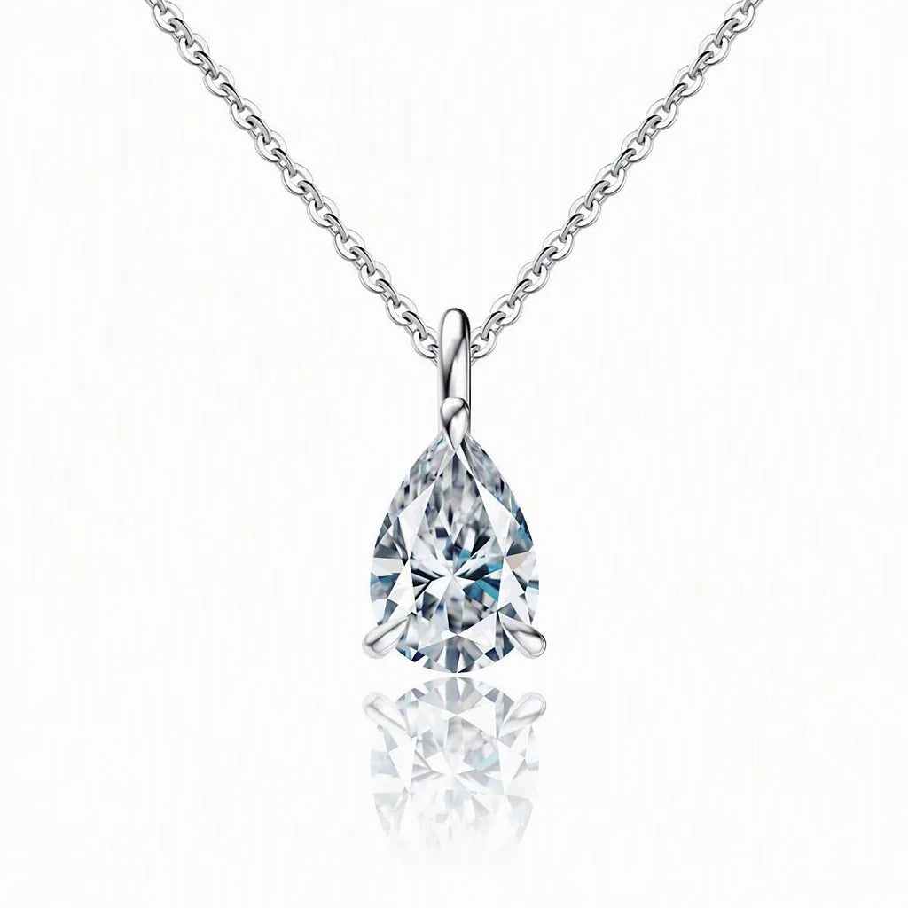 MEETMAY | Pear-Cut Moissanite Pendant Necklace – S925 Sterling Silver 18K Gold Plated, D-Color