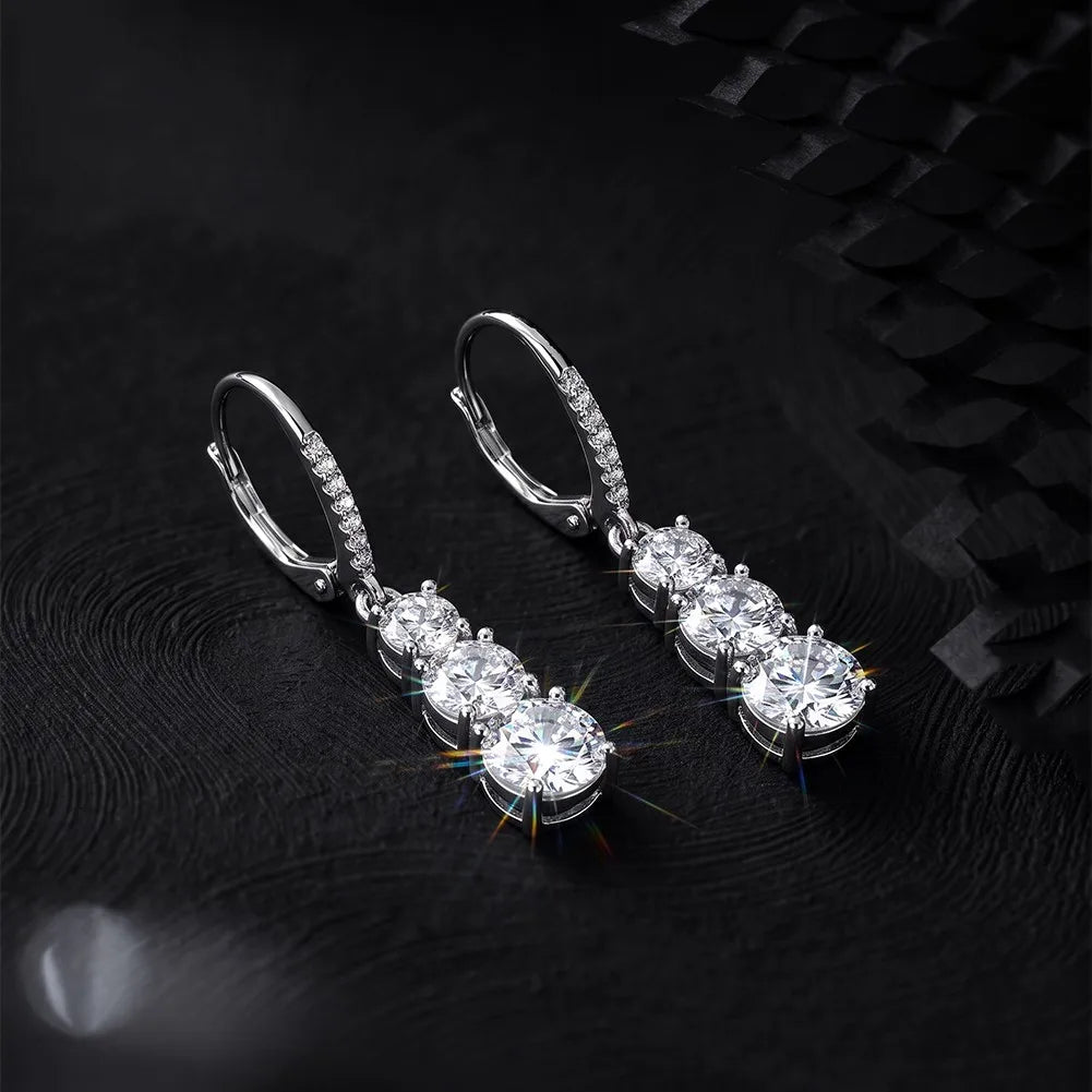 MEETMAY | Triple Circle Moissanite Earrings – S925 Sterling Silver 14K Gold Plated, D-Color