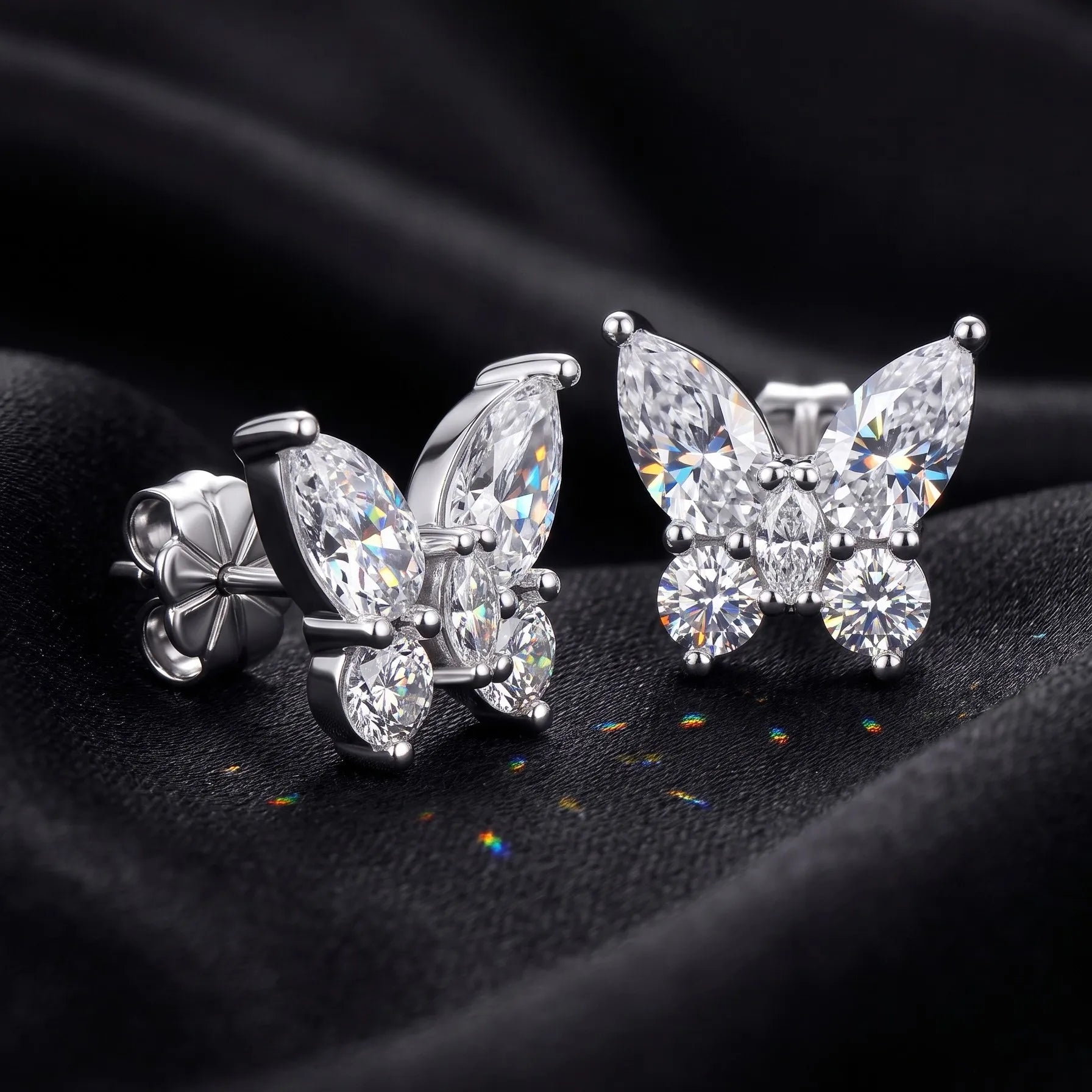 MEETMAY | Butterfly-Cut Moissanite Stud Earrings – S925 Sterling Silver 14K Gold Plated, D-Color