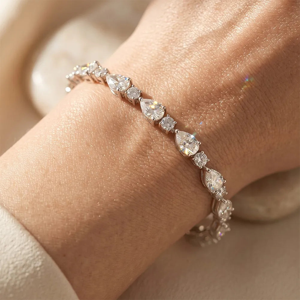 MEETMAY | Pear-Cut Moissanite Bracelet – S925 Sterling Silver 14K Gold Plated, D-Color