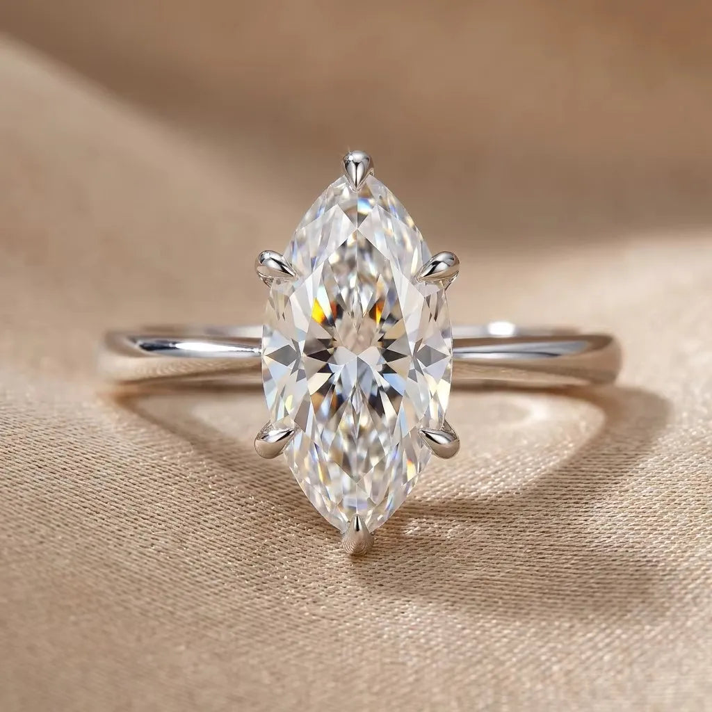 MEETMAY | Marquise-Cut Moissanite Adjustable Ring – S925 Sterling Silver 18K Gold Plated, D-Color