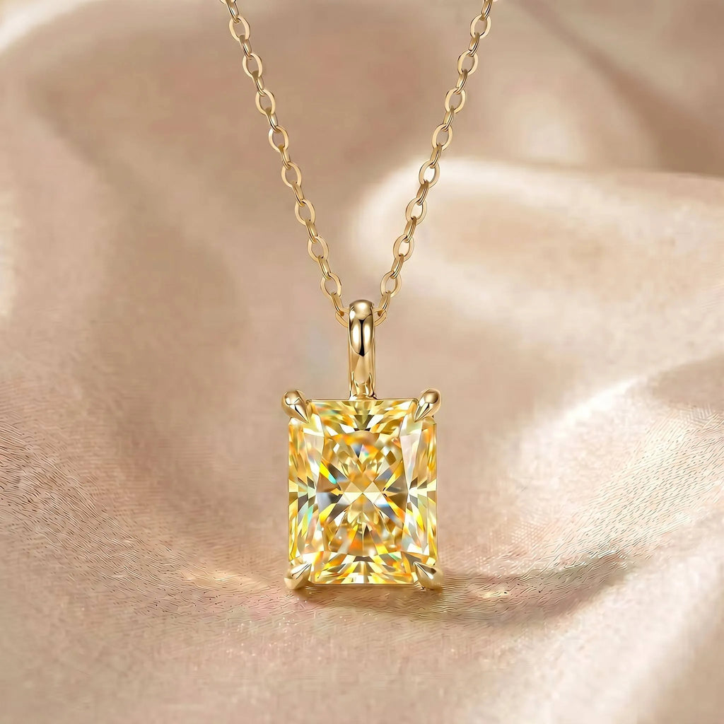 MEETMAY | Colorful Radiant-Cut Moissanite Pendant Necklace – S925 Sterling Silver 18K Gold Plated, GRA Certified