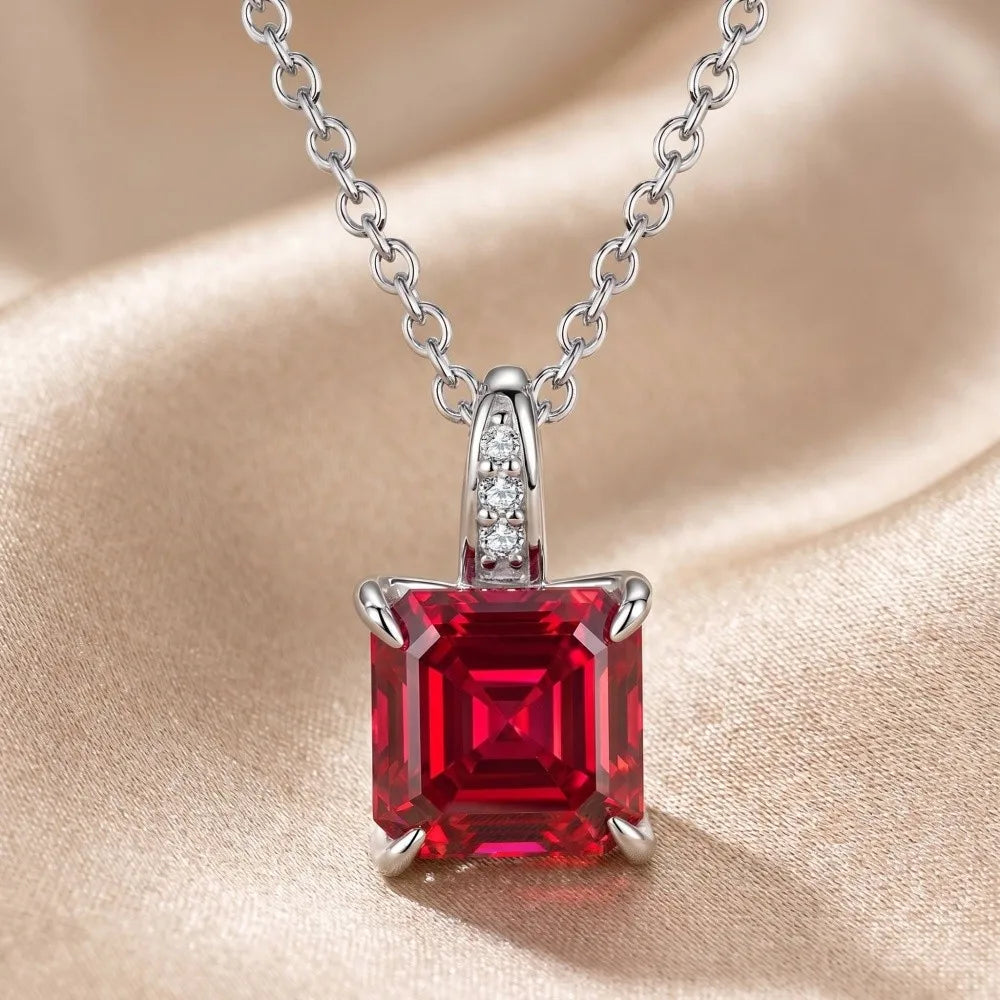 MEETMAY | Colorful Asscher-Cut Moissanite Pendant Necklace – S925 Sterling Silver 18K Gold Plated, GRA Certified