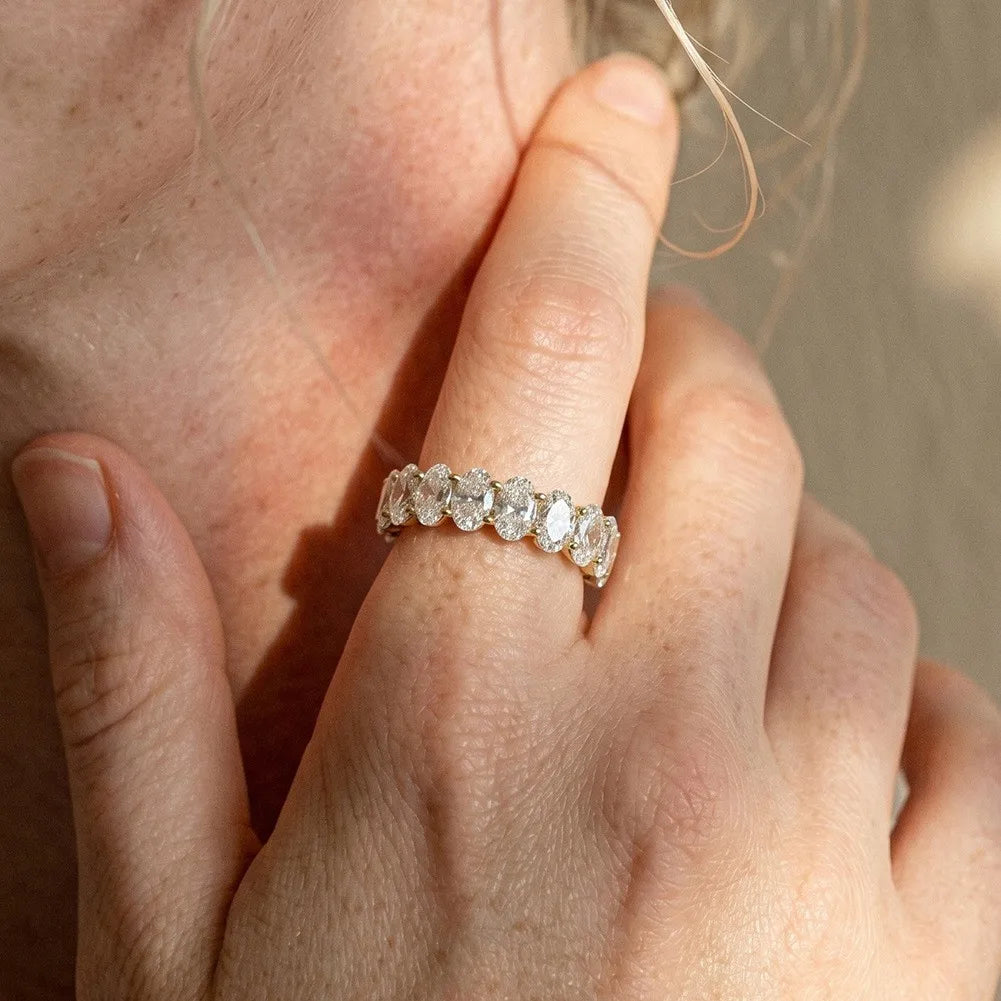 MEETMAY | Oval-Cut Moissanite Eternity Band Ring – S925 Sterling Silver, D-Color