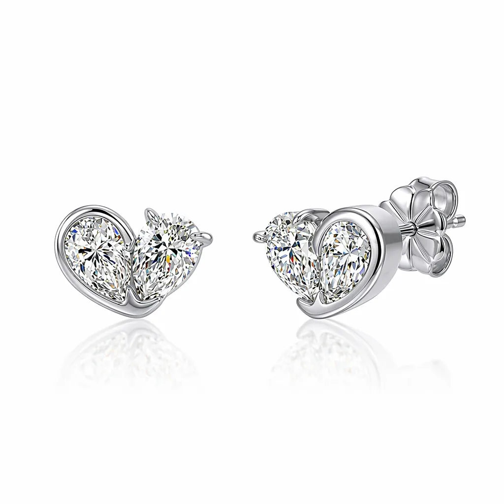 MEETMAY | Double Pear-Cut Moissanite Stud Earrings – S925 Sterling Silver 14K Gold Plated, D-Color