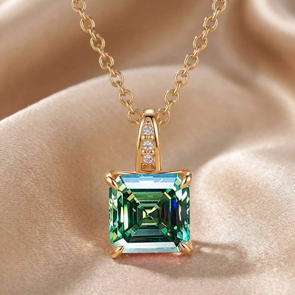 MEETMAY | Colorful Asscher-Cut Moissanite Pendant Necklace – S925 Sterling Silver 18K Gold Plated, GRA Certified