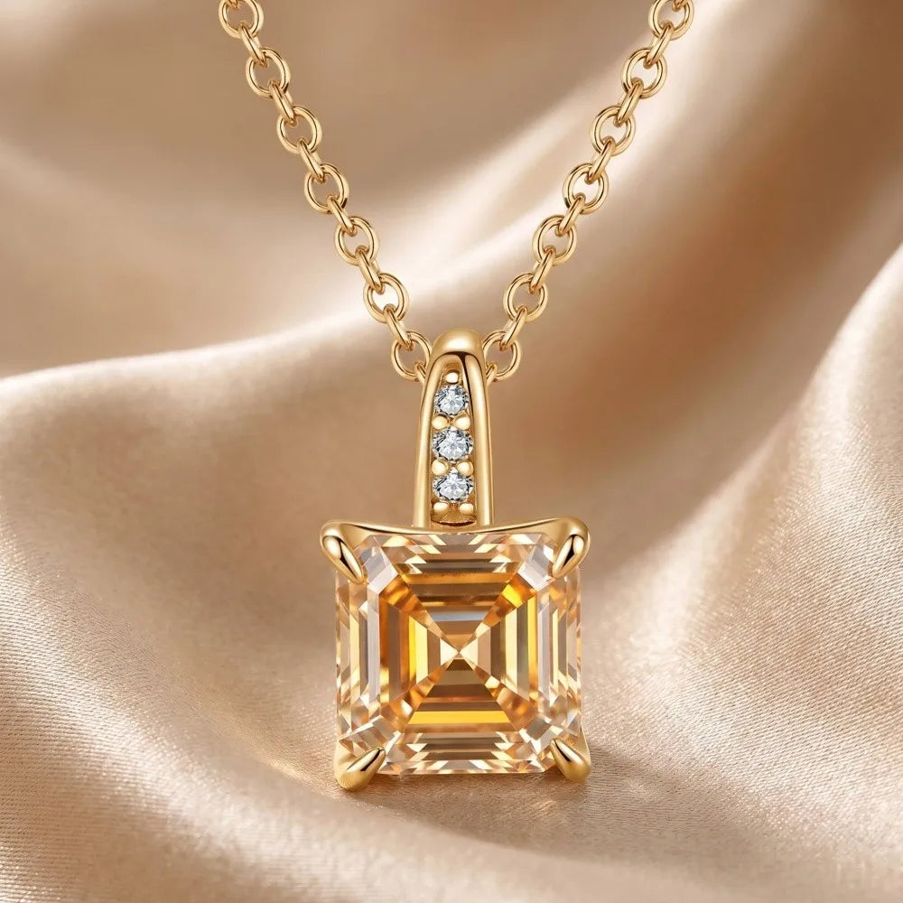 MEETMAY | Colorful Asscher-Cut Moissanite Pendant Necklace – S925 Sterling Silver 18K Gold Plated, GRA Certified