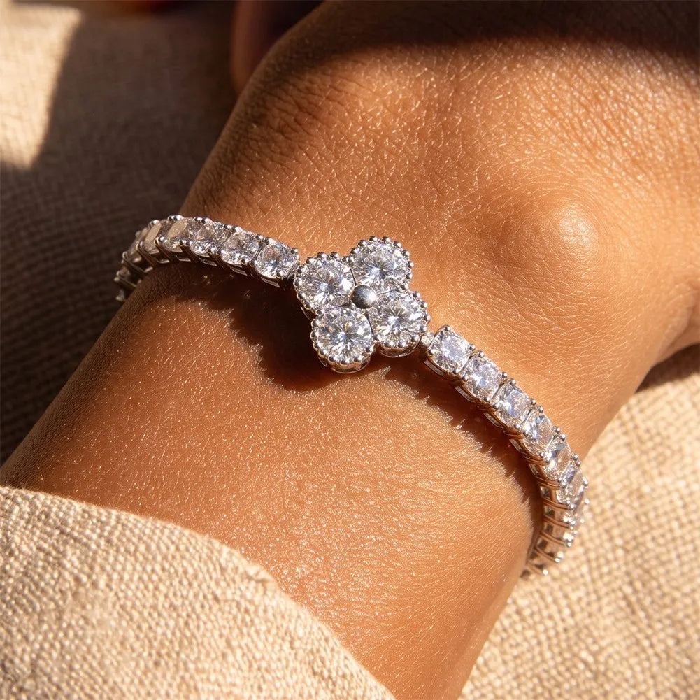 MEETMAY | Clover Moissanite Bracelet – S925 Sterling Silver 14K Gold Plated, D-Color