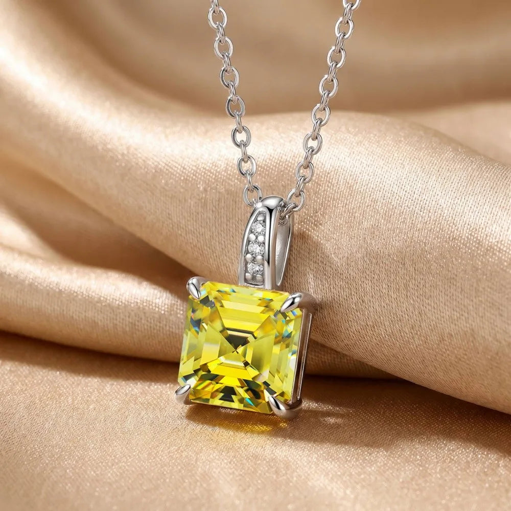 MEETMAY | Colorful Asscher-Cut Moissanite Pendant Necklace – S925 Sterling Silver 18K Gold Plated, GRA Certified