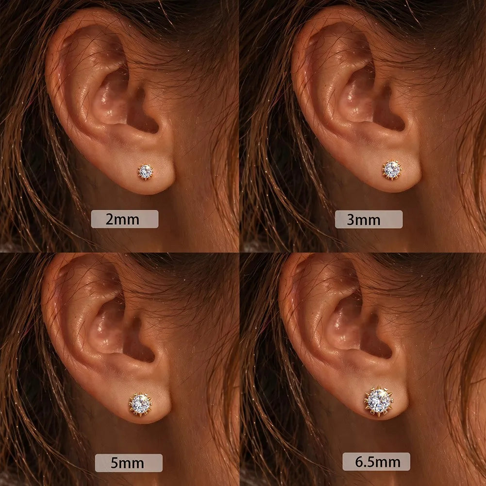 MEETMAY | Round Lab-Grown Diamond Stud Earrings – S925 Sterling Silver, Real Solid Gold Custom Available