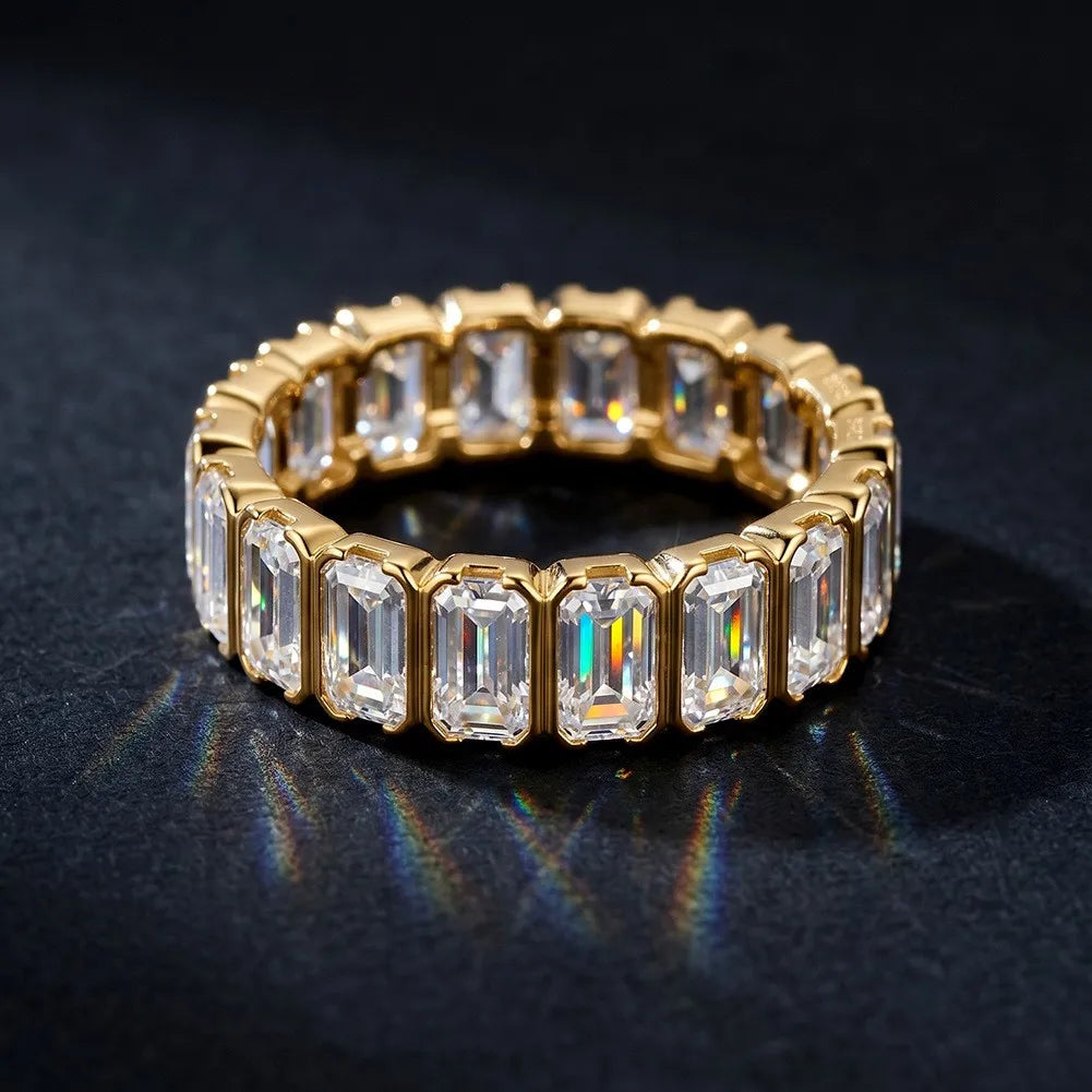 MEETMAY | Emerald-Cut Moissanite Eternity Band Ring – S925 Sterling Silver, D-Color