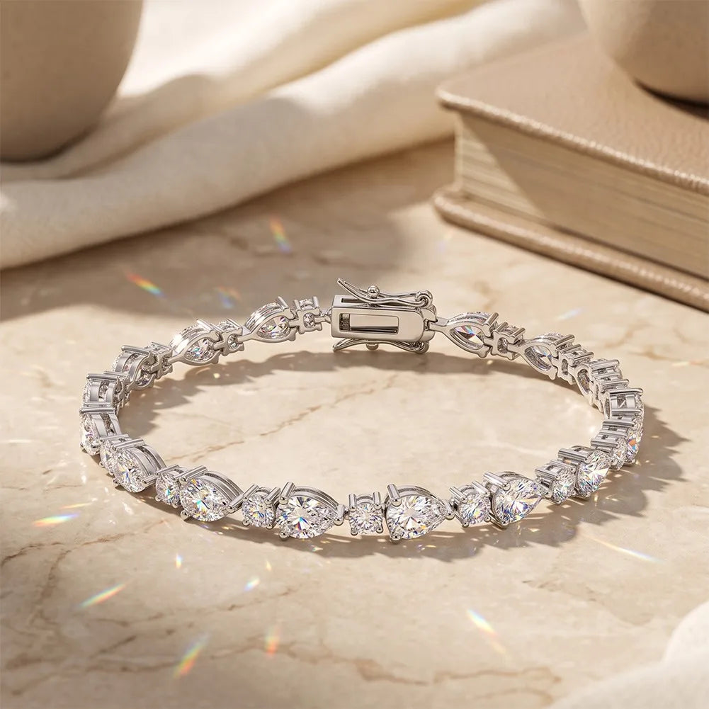 MEETMAY | Pear-Cut Moissanite Bracelet – S925 Sterling Silver 14K Gold Plated, D-Color