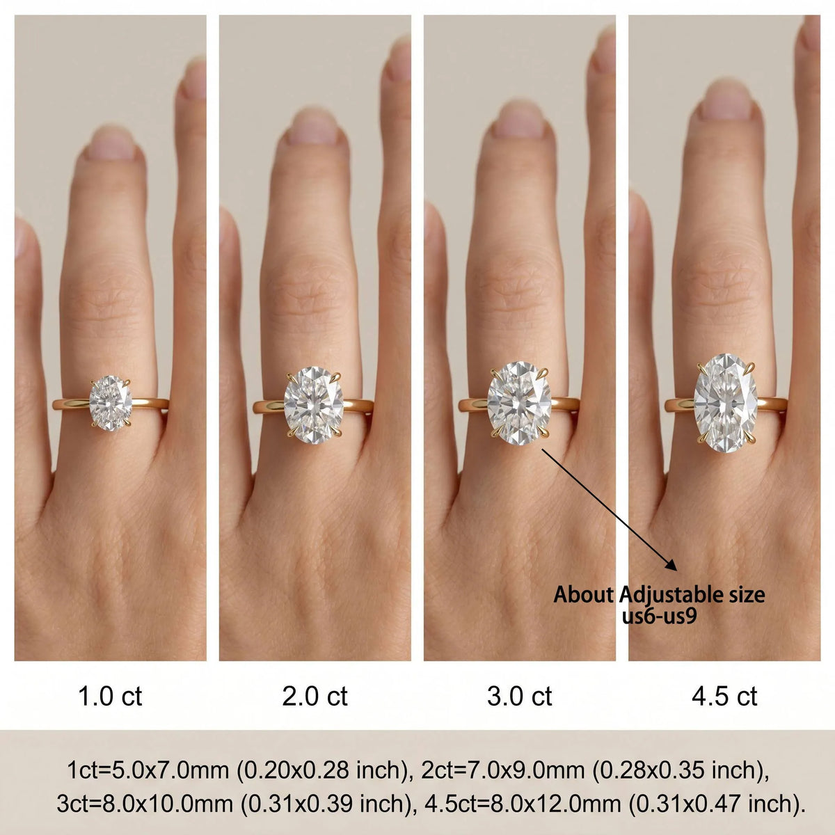 MEETMAY | Oval-Cut Moissanite Adjustable Ring – S925 Sterling Silver 18K Gold Plated, D-Color