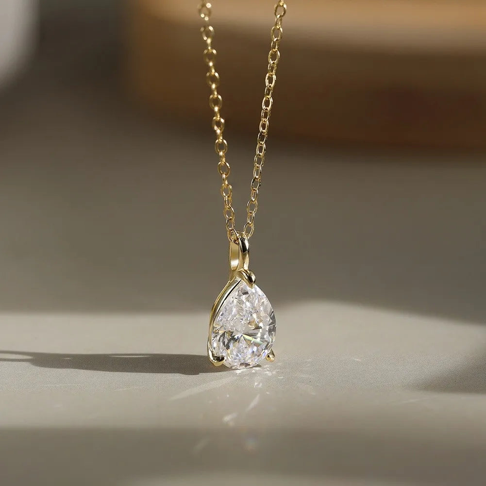 MEETMAY | Pear-Cut Moissanite Pendant Necklace – S925 Sterling Silver 18K Gold Plated, D-Color