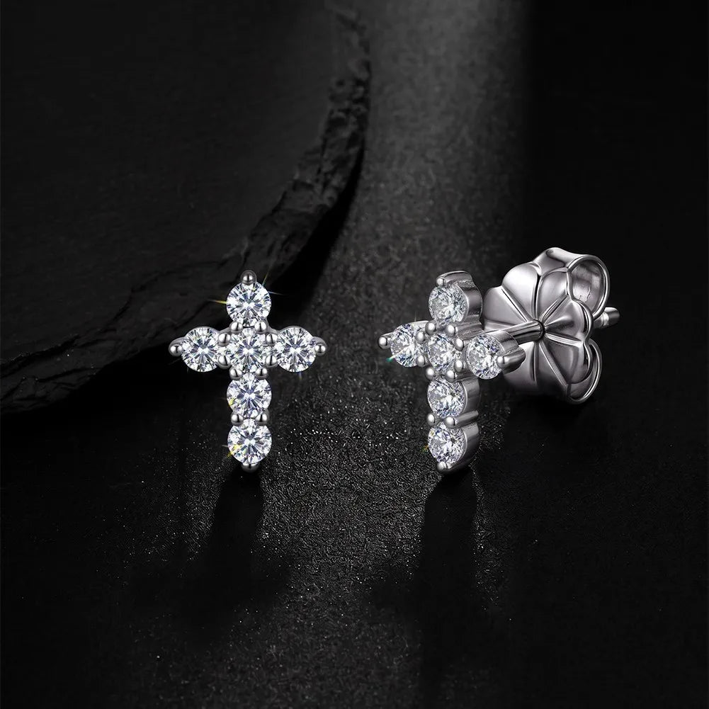MEETMAY | Cross-Cut Moissanite Stud Earrings – S925 Sterling Silver 14K Gold Plated, D-Color