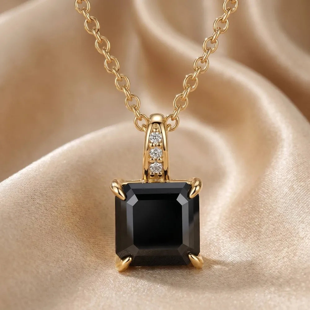 MEETMAY | Colorful Asscher-Cut Moissanite Pendant Necklace – S925 Sterling Silver 18K Gold Plated, GRA Certified