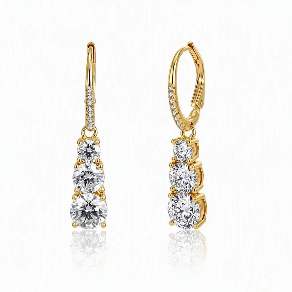 MEETMAY | Triple Circle Moissanite Earrings – S925 Sterling Silver 14K Gold Plated, D-Color