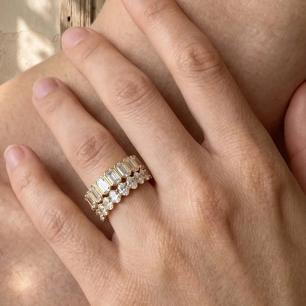 MEETMAY | Emerald-Cut Moissanite Eternity Band Ring – S925 Sterling Silver, D-Color