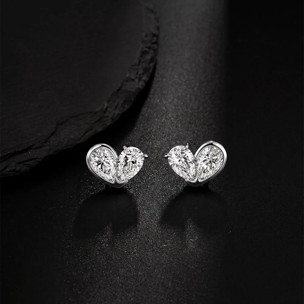 MEETMAY | Double Pear-Cut Moissanite Stud Earrings – S925 Sterling Silver 14K Gold Plated, D-Color
