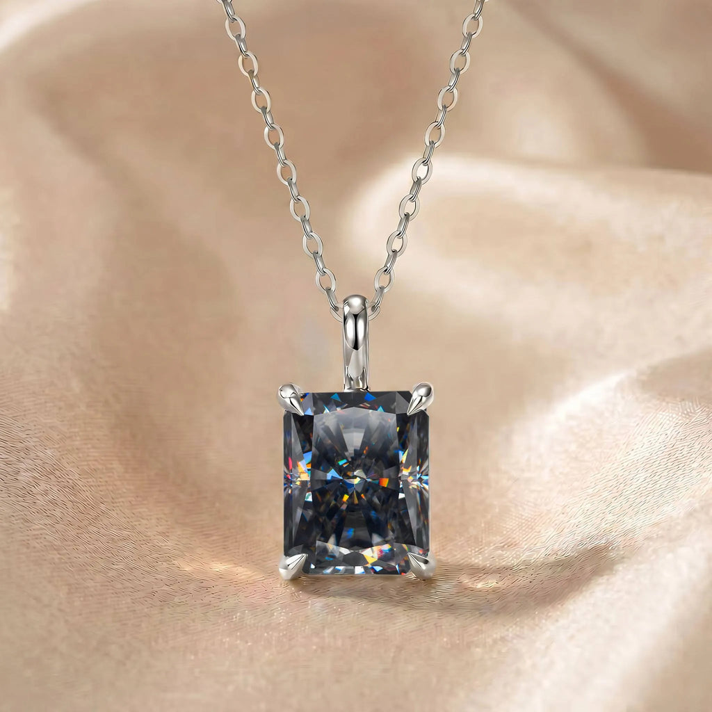 MEETMAY | Colorful Radiant-Cut Moissanite Pendant Necklace – S925 Sterling Silver 18K Gold Plated, GRA Certified