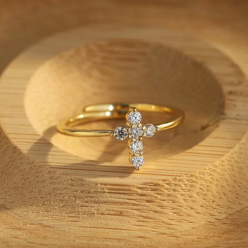 Cross Moissanite Adjustable Ring Main