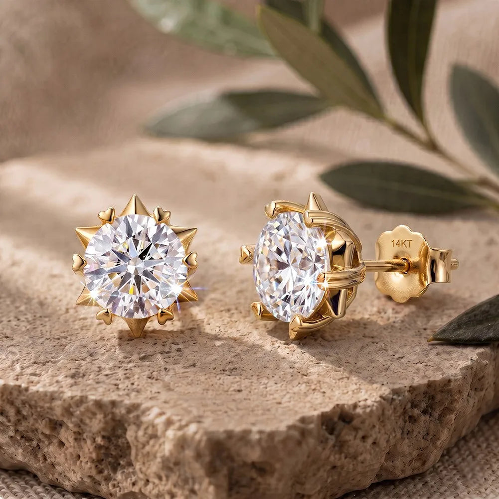 MEETMAY | Round Lab-Grown Diamond Stud Earrings – S925 Sterling Silver, Real Solid Gold Custom Available