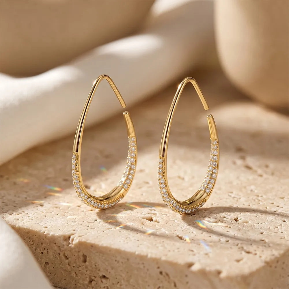 MEETMAY | Large Hoop Moissanite Earrings – S925 Sterling Silver 14K Gold Plated, D-Color