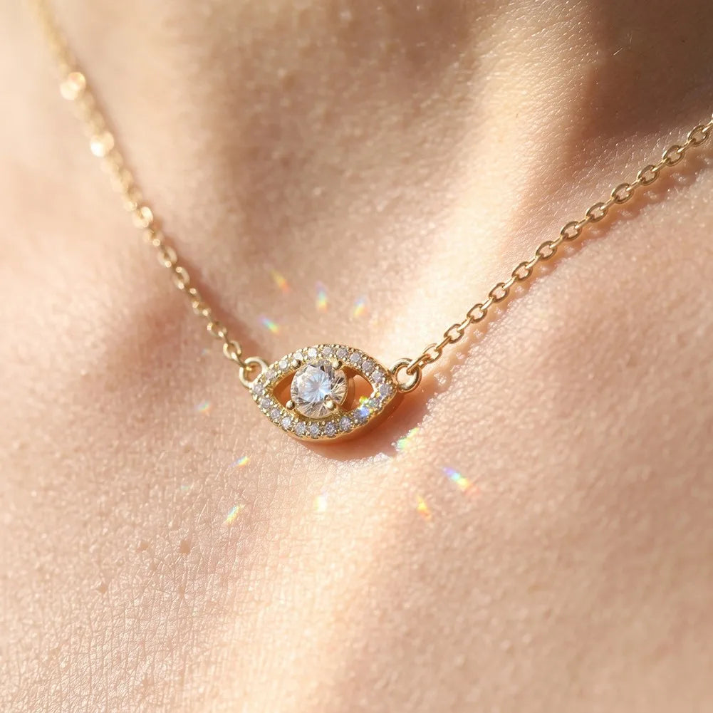 MEETMAY | Evil Eye Moissanite Pendant Necklace – S925 Sterling Silver 14K Gold Plated, D-Color