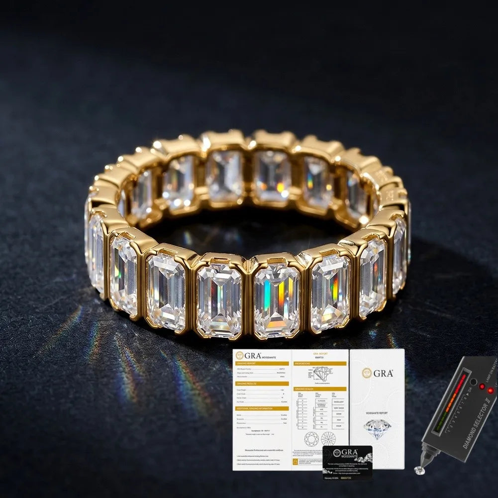 MEETMAY | Emerald-Cut Moissanite Eternity Band Ring – S925 Sterling Silver, D-Color