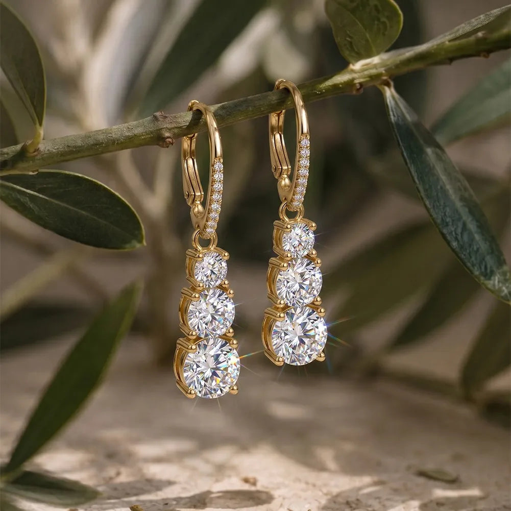 MEETMAY | Triple Circle Moissanite Earrings – S925 Sterling Silver 14K Gold Plated, D-Color