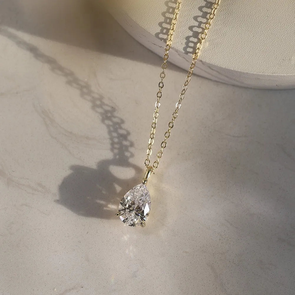 MEETMAY | Pear-Cut Moissanite Pendant Necklace – S925 Sterling Silver 18K Gold Plated, D-Color