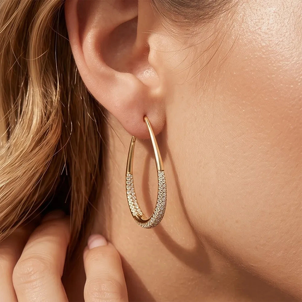 MEETMAY | Large Hoop Moissanite Earrings – S925 Sterling Silver 14K Gold Plated, D-Color