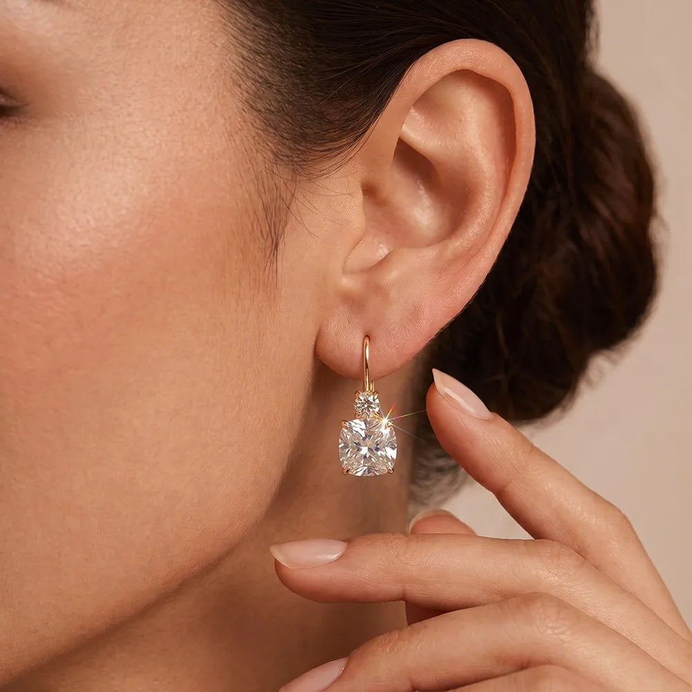 MEETMAY | Drop Hook Moissanite Earrings – S925 Sterling Silver 14K Gold Plated, D-Color