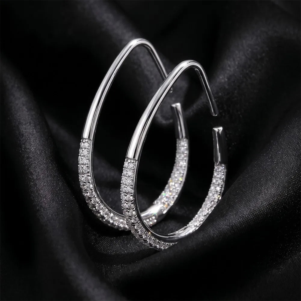 MEETMAY | Large Hoop Moissanite Earrings – S925 Sterling Silver 14K Gold Plated, D-Color