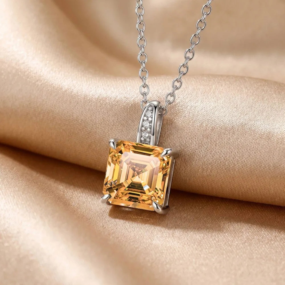 MEETMAY | Colorful Asscher-Cut Moissanite Pendant Necklace – S925 Sterling Silver 18K Gold Plated, GRA Certified