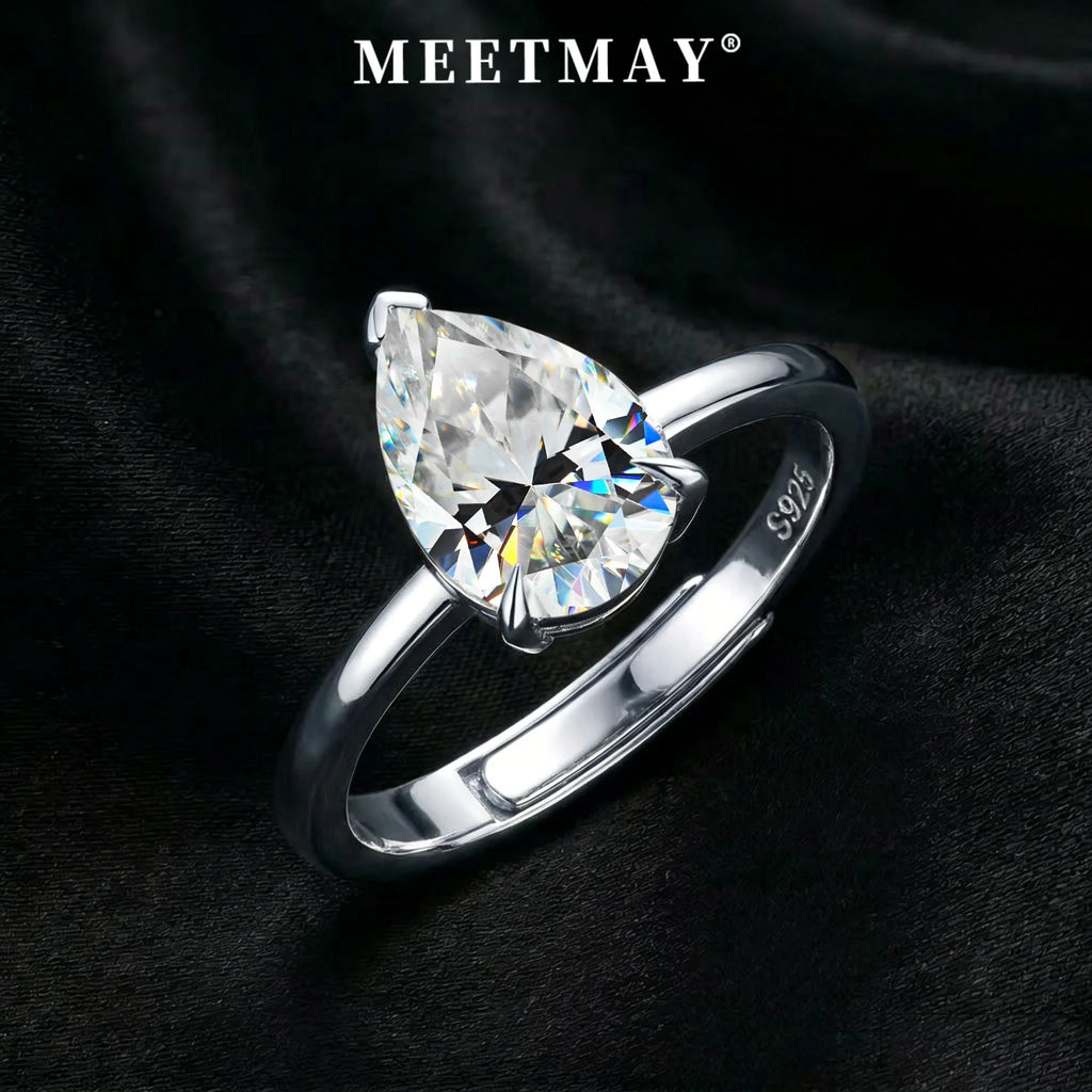 MEETMAY | Pear-Cut Moissanite Adjustable Ring – S925 Sterling Silver 18K Gold Plated, D-Color