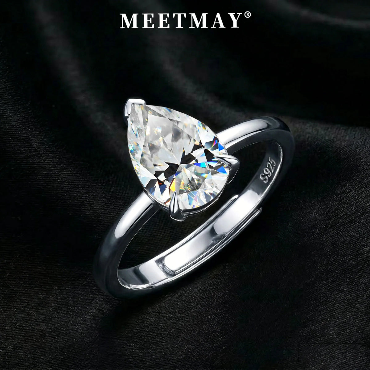 MEETMAY | Pear-Cut Moissanite Adjustable Ring – S925 Sterling Silver 18K Gold Plated, D-Color